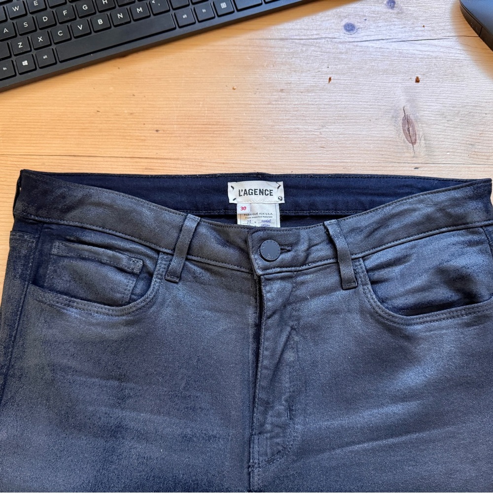 L'AGENCE Marguerite Black Coated Denim Jeans Size 30 Women